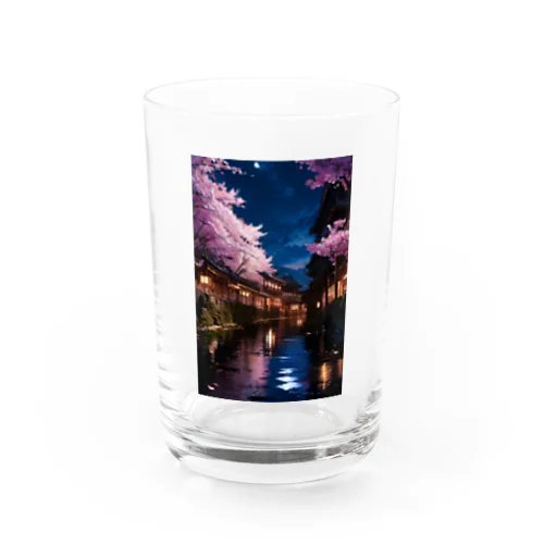 川と桜と明かり Water Glass