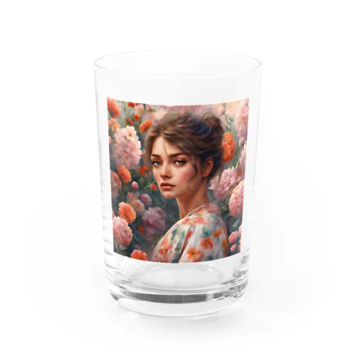 花の中で呼び止められる女性 Water Glass