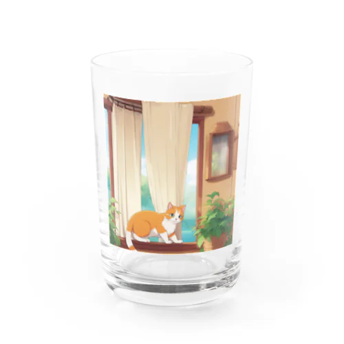 カーテンで遊んでいる猫 Water Glass