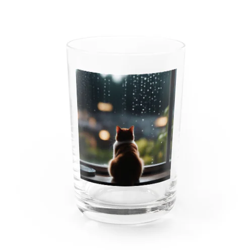 窓の前で雨を眺めているネコ[カラー] グラス