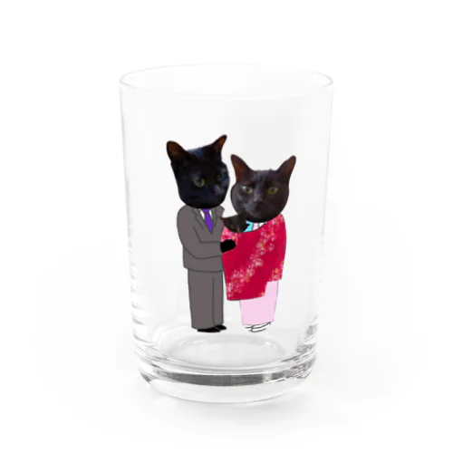 黒猫の親子 Water Glass