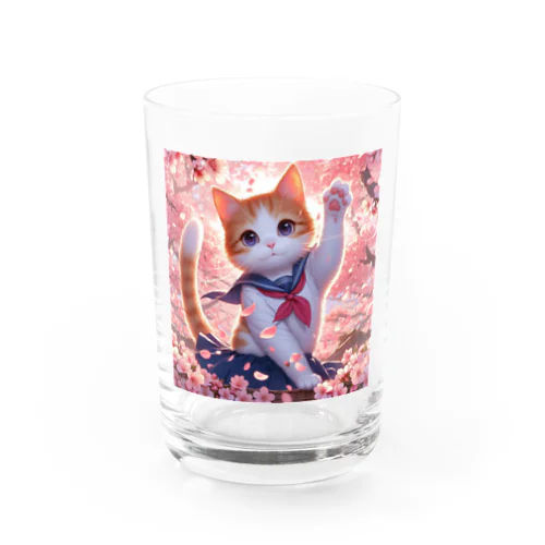 桜咲く華の学生猫 hana Water Glass