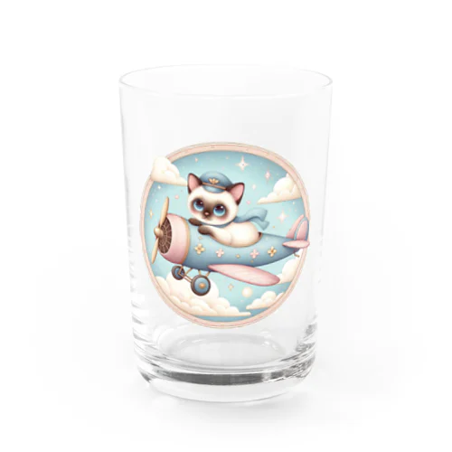 CUTIE PILOT SIAMESE　かわいい　ネコ　パイロット Water Glass