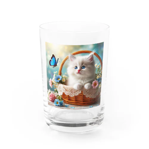 「青い蝶々を見つめる白猫」 Water Glass