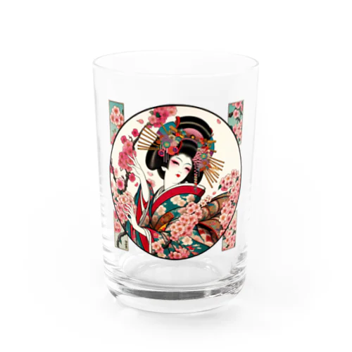 浮世絵 花魁と桜 Ukiyoe Oiran and Cherry Blossoms [UOS-DL-SR001-0010] Water Glass