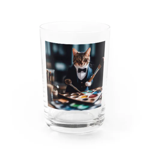 一匹の個性的な猫が絵筆を握っています Water Glass