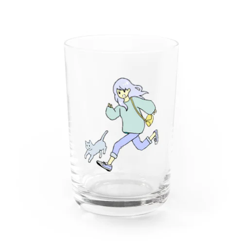 女の子と猫走る Water Glass