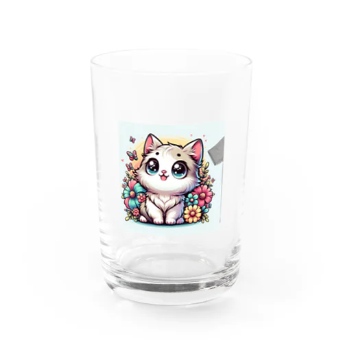 可愛いいねこが目を輝かせています！ Water Glass