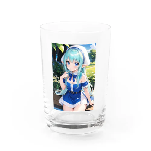 青い髪の美少女エルフ Water Glass