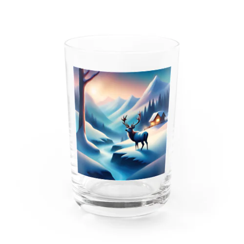 極光の冬景色とトナカイ グラス