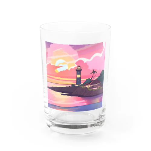 夕焼けに染まる離島の灯台 Water Glass