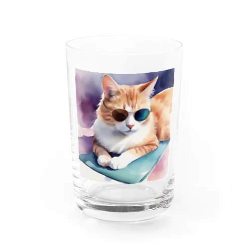 サングラス姿の猫がヨガポーズでリラックス！ Water Glass