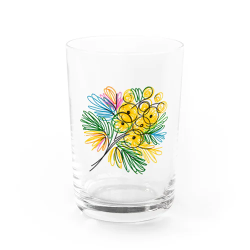 鮮やかなカラフルなミモザの花束 グラス