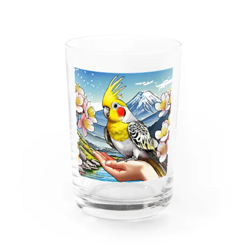 オカメインコと山景色 Water Glass