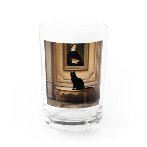 絵画をバックにたたずむ黒猫 Water Glass