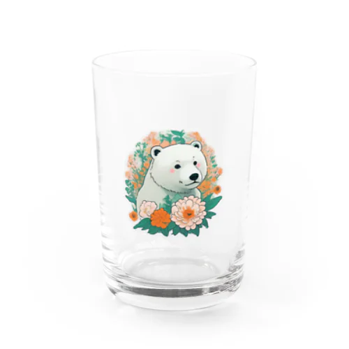 花に囲まれている白くま Water Glass