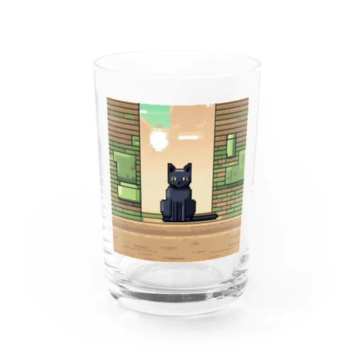 街中でたたずむ黒猫 Water Glass