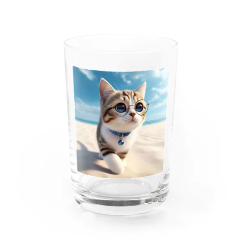 南国の海辺を歩く勇ましさに胸キュン猫 Water Glass