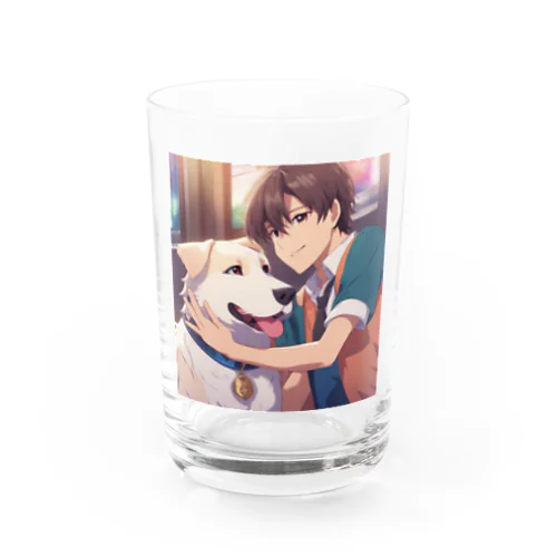 珍しい友情！可愛らしい少年とワンちゃん Water Glass