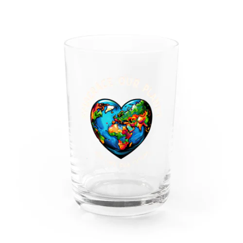 地球の日　Earth day 地球　ハート　ブルー Water Glass