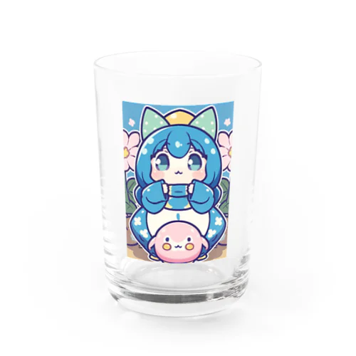 青い髪の姫とピンクのかわいい生物♪ Water Glass