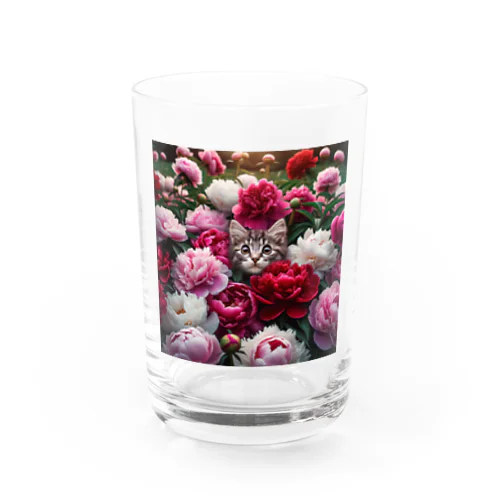 可愛い子猫がピンクの花とお揃い グラス
