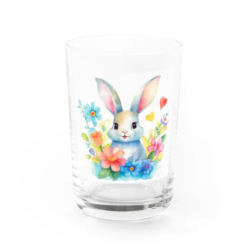 花に囲まれたうさぎ2 Water Glass