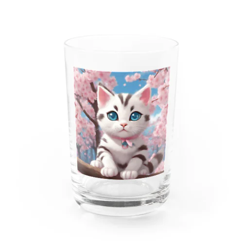 春と桜と虎縞白猫 グラス