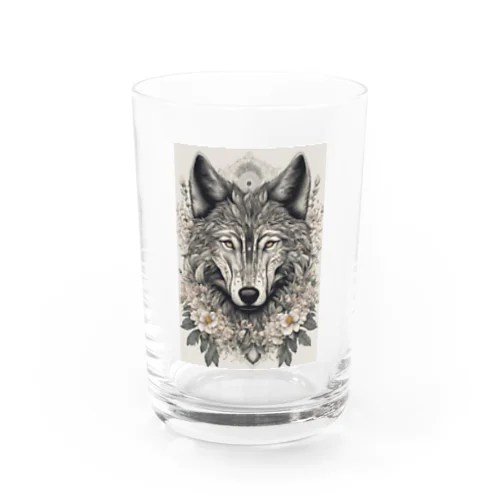 華と曼荼羅モチーフの狼 グラス