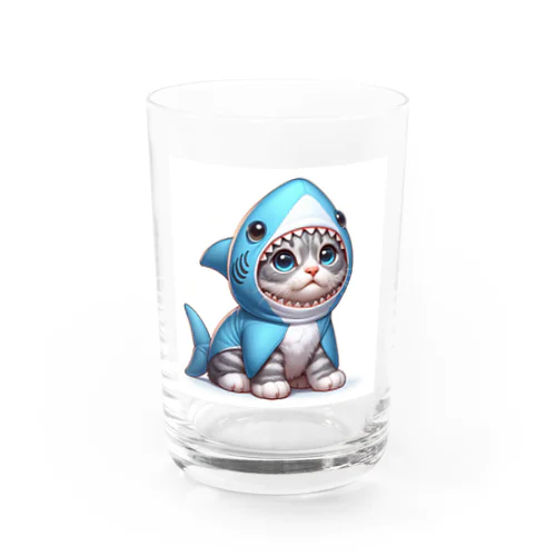 サメのフードを被った子猫 Water Glass