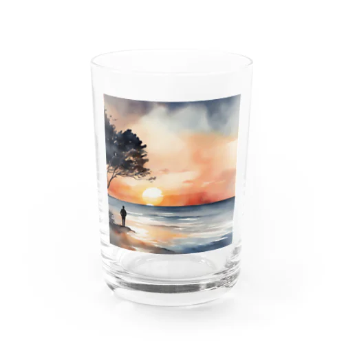 夕日に染まる海を背 Water Glass