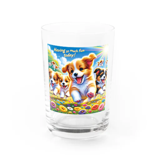 仲良くかけっこしてるワンちゃん達 Water Glass