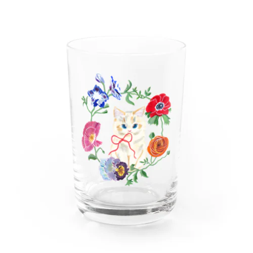 Spring flower&Cat Water Glass