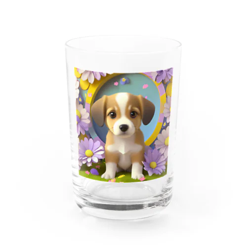 陽気な子犬と春の花々 Water Glass