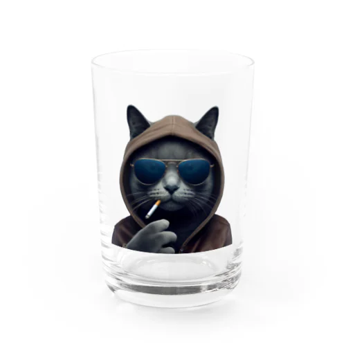 Smoking Cat Water Glass