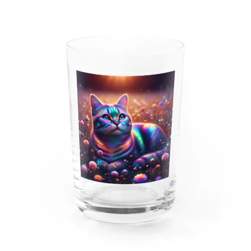 虹色の空を見上げる猫 Water Glass