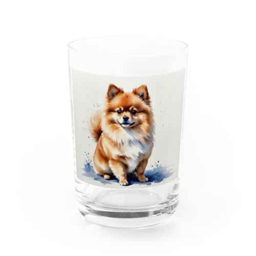 ポメラニアン　Pomeranian　水彩画風 Water Glass