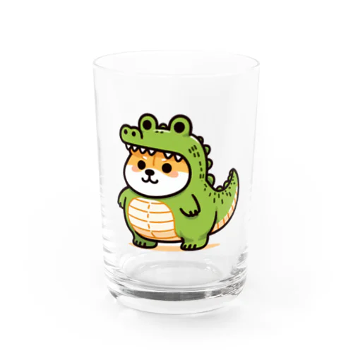 ワニの着ぐるみを着た柴犬のイラスト Water Glass