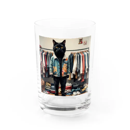 服を選んでいる猫 Water Glass