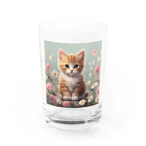 可愛い猫に華を添えて Water Glass