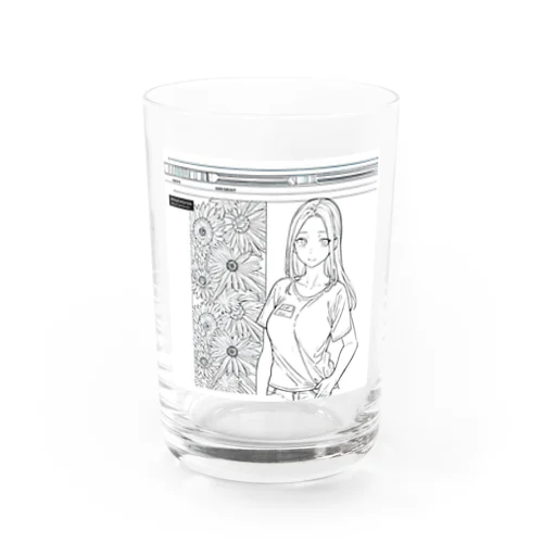 爽やかな女性が描かれた線画 Water Glass