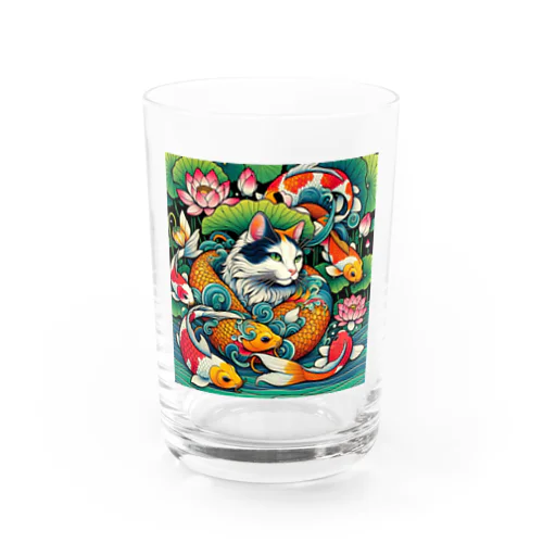 和紋様 x 猫　錦鯉と遊ぶ猫 Water Glass