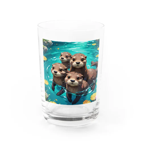 水遊びする親子カワウソ Water Glass