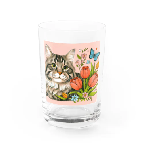 猫とチューリップ Water Glass