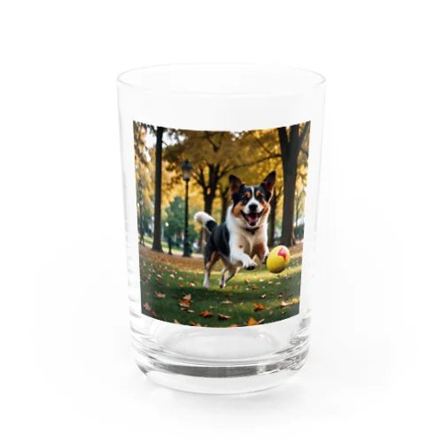ボールと戯れる犬 Water Glass