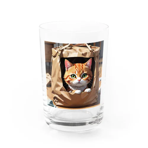 袋に入り込んで遊んでいる猫 Water Glass