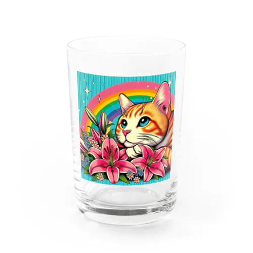 猫と百合と虹🌈 Water Glass