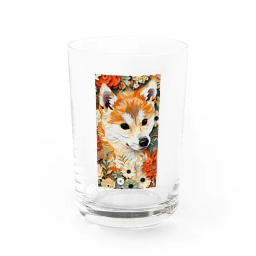 デジタル３D紙細工風アートの柴犬 Water Glass