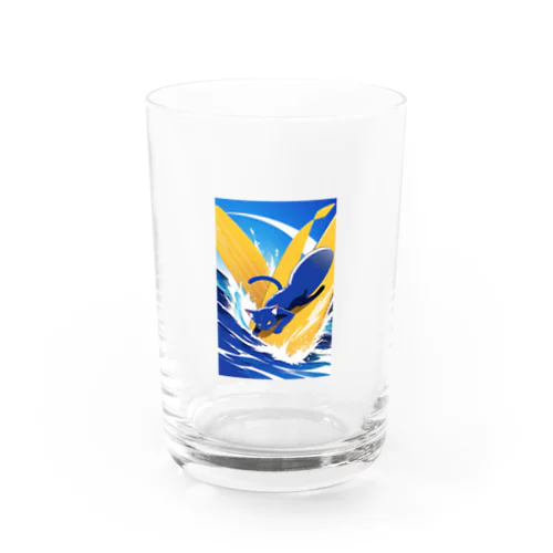 波乗りネコ（黒） Water Glass