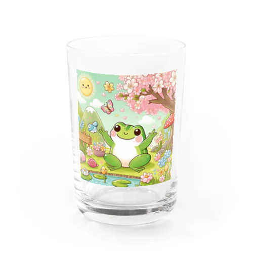 春を感じるぷにぷにカエル Water Glass